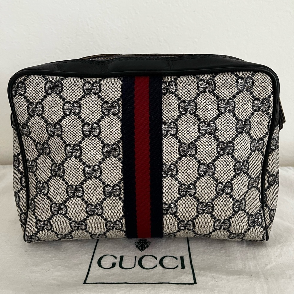 Gucci Blue GG Supreme Sherry Line Clutch Cosmetic Pouch Late1970s-84 Collectible